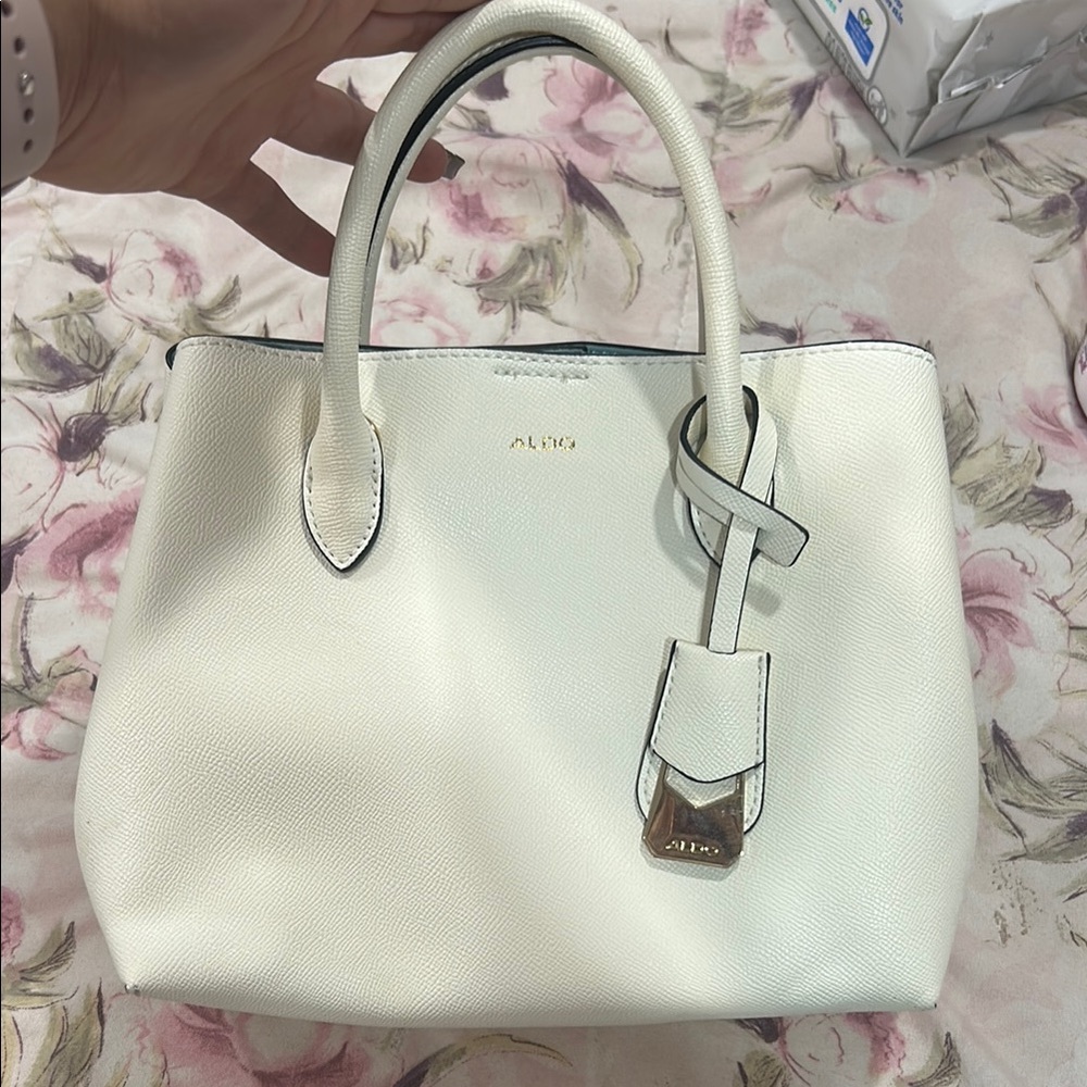 Aldo White Satchel with Structured Design and Silver Hardware